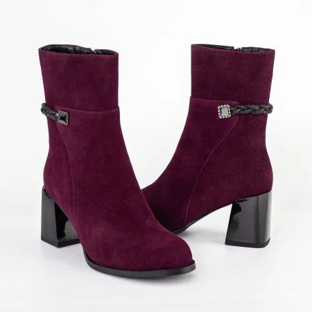 Botine Dama cu toc gros K850-34B Visiniu » Pantoful.ro