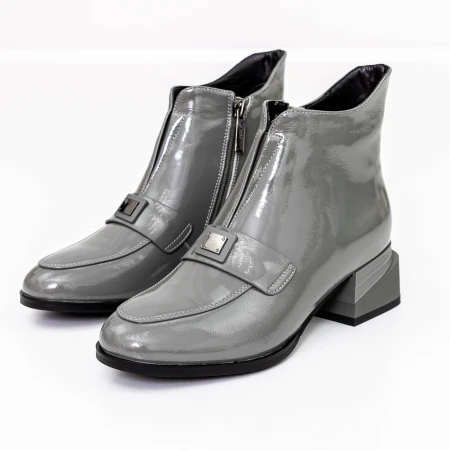 Botine Dama cu toc gros K21698-3B Gri » Pantoful.ro