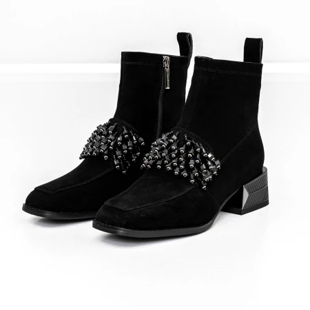 Botine Dama cu toc gros M12-02 Negru » Pantoful.ro