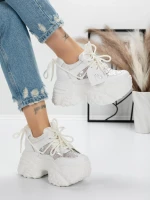 Pantofi Sport Dama cu Platforma 5SJN12 Bej-Alb | Pantoful » Pantoful.Ro