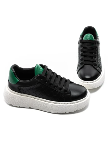 Pantofi Sport Barbati din piele naturala 5302 BLACK-GREEN | ADVANCER
