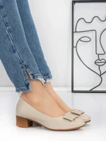 Pantofi cu toc din piele naturala 6885 CREAM | ADVANCER