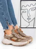 Pantofi Sport Dama din piele naturala HY3332 KHAKI-APRICOT | ADVANCER