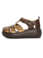 Sandale Dama din piele naturala 10682 YELLOW-BROWN | ADVANCER