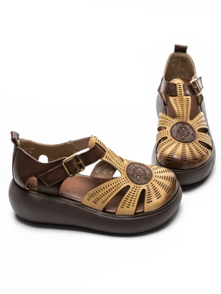 Sandale Dama din piele naturala 10682 YELLOW-BROWN | ADVANCER