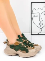 Pantofi Sport Dama din piele naturala 7110 GREEN-CREAM | FRANCO GERARDO