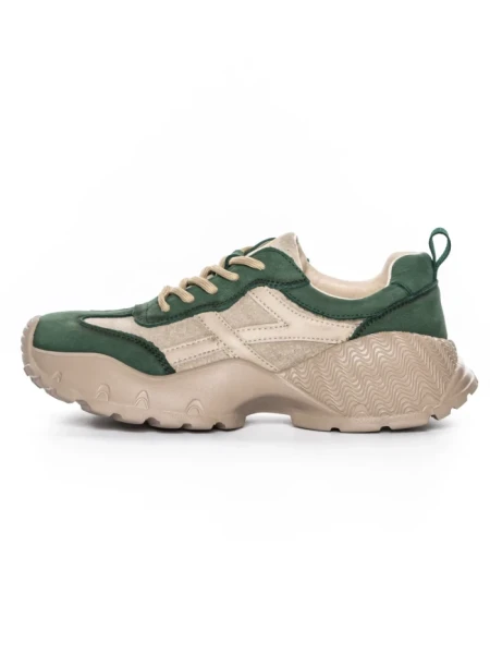 Pantofi Sport Dama din piele naturala 7109 GREEN-CREAM | FRANCO GERARDO