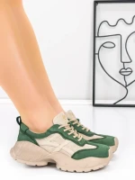 Pantofi Sport Dama din piele naturala 7109 GREEN-CREAM | FRANCO GERARDO