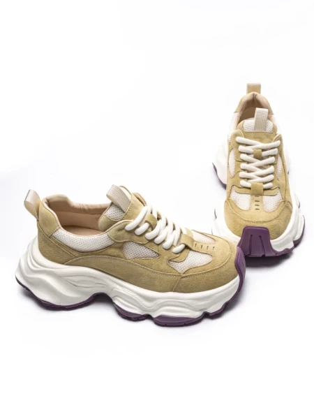 Pantofi Sport Dama din piele naturala HY1333 GREEN-CREAM | FRANCO GERARDO