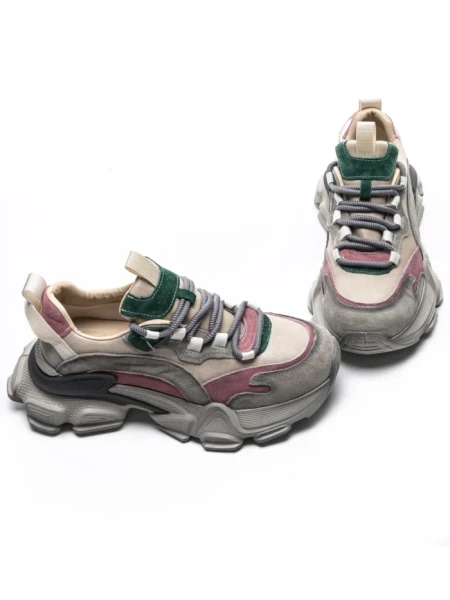 Pantofi Sport Dama din piele naturala Y5758-2 GREY-GREEN | FRANCO GERARDO