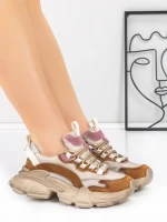 Pantofi Sport Dama din piele naturala Y5758-2 KHAKI-PINK | FRANCO GERARDO