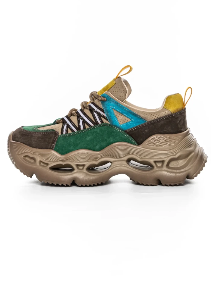 Pantofi Sport Dama din piele naturala HY6383 GREEN-YELLOW | FRANCO GERARDO