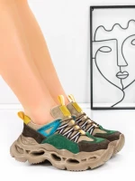 Pantofi Sport Dama din piele naturala HY6383 GREEN-YELLOW | FRANCO GERARDO