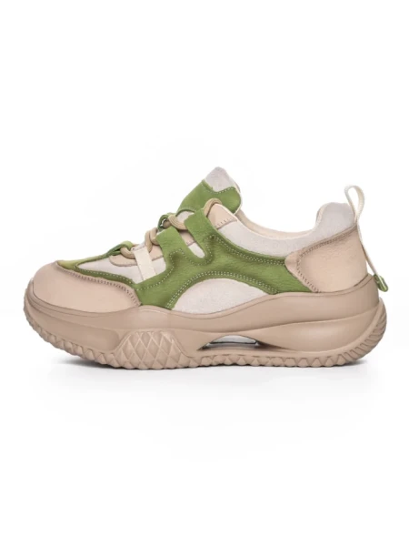 Pantofi Sport Dama din piele naturala 2577 CREAM-LIGHT GREEN | FRANCO GERARDO