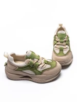 Pantofi Sport Dama din piele naturala 2577 CREAM-LIGHT GREEN | FRANCO GERARDO