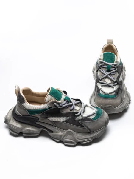 Pantofi Sport Dama din piele naturala HY5798 GREY-LIGHT GREEN | FRANCO GERARDO