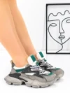 Pantofi Sport Dama din piele naturala HY5798 GREY-LIGHT GREEN | FRANCO GERARDO