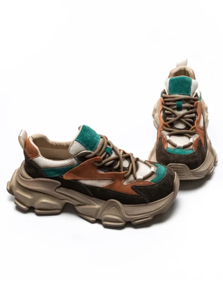 Pantofi Sport Dama din piele naturala HY5798 COFFEE-LIGHT GREEN | FRANCO GERARDO