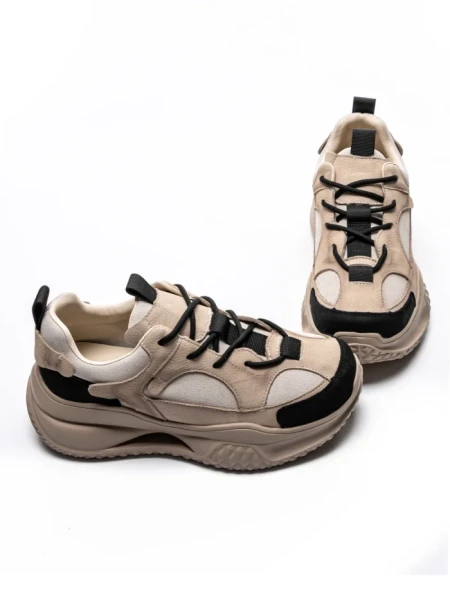 Pantofi Sport Dama din piele naturala 2576 CREAM-BLACK | ADVANCER