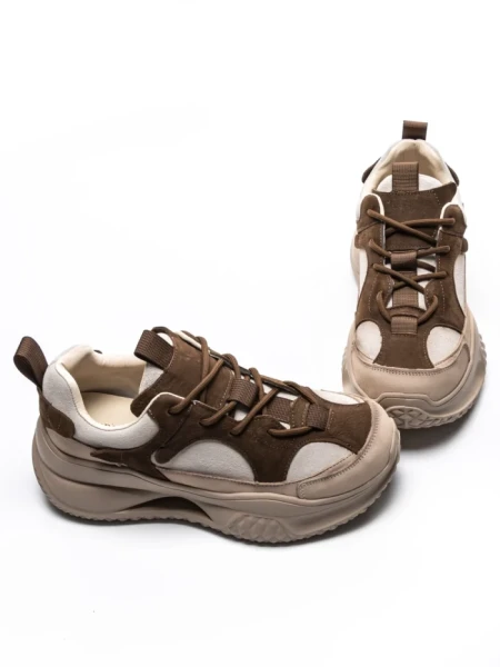 Pantofi Sport Dama din piele naturala 2576 CREAM-COFFEE | ADVANCER