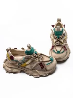 Pantofi Sport Dama din piele naturala HY5782 CREAM-LIGHT GREEN | FRANCO GERARDO