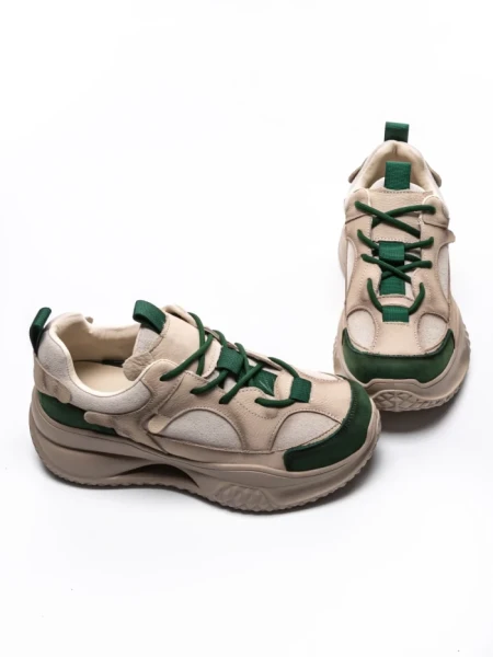 Pantofi Sport Dama din piele naturala 2576 CREAM-GREEN | ADVANCER