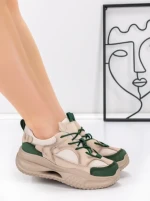 Pantofi Sport Dama din piele naturala 2576 CREAM-GREEN | ADVANCER