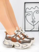 Pantofi Sport Dama din piele naturala HY8985 ORANGE-DARK GREY | FRANCO GERARDO