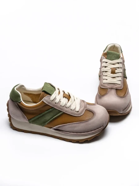 Pantofi Sport Dama din piele naturala KM9218 APRICOT-GREEN | ADVANCER