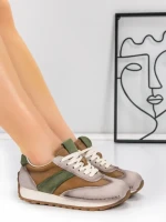 Pantofi Sport Dama din piele naturala KM9218 APRICOT-GREEN | ADVANCER