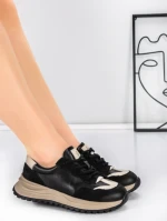 Pantofi Sport Dama din piele naturala 572305 BLACK-CREAM | FRANCO GERARDO