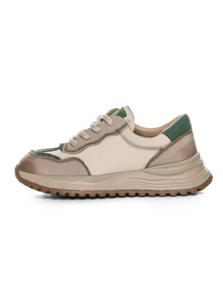 Pantofi Sport Dama din piele naturala 572305 CREAM-GREEN | FRANCO GERARDO