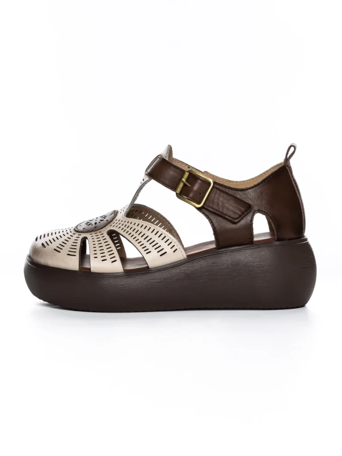 Sandale Dama din piele naturala 10682 CREAM-BROWN | ADVANCER