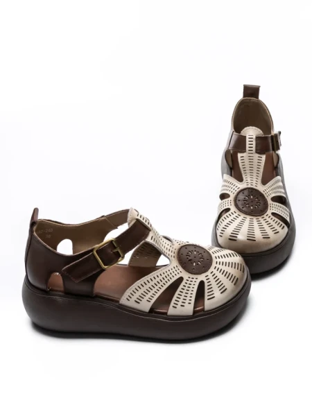 Sandale Dama din piele naturala 10682 CREAM-BROWN | ADVANCER