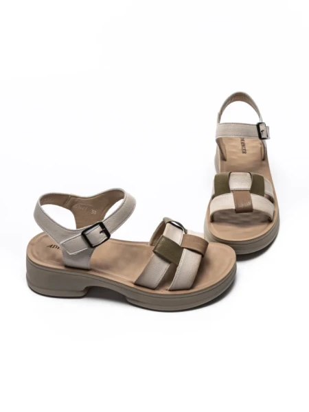 Sandale Dama din piele naturala 251077 CREAM-GREEN | ADVANCER