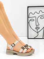 Sandale Dama din piele naturala 251077 CREAM-GREEN | ADVANCER