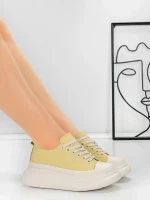 Pantofi Sport Dama din piele naturala 227802 LIGHT YELLOW | ADVANCER