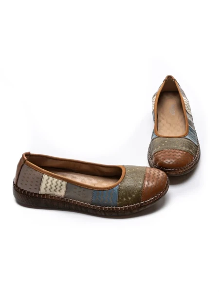 Balerini Dama din piele naturala 2211-1 BROWN-GREEN | BERLINER