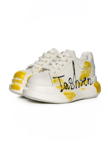 Pantofi Sport Dama din piele naturala 719-3 YELLOW | PANTOFUL
