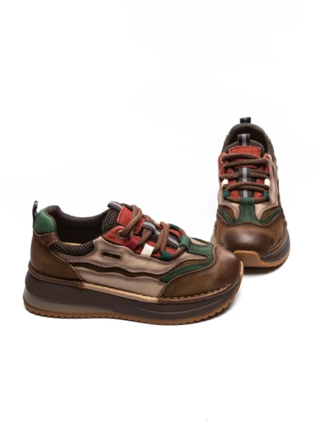 Pantofi Sport Dama din piele naturala A006-1 BROWN-GREEN | ADVANCER