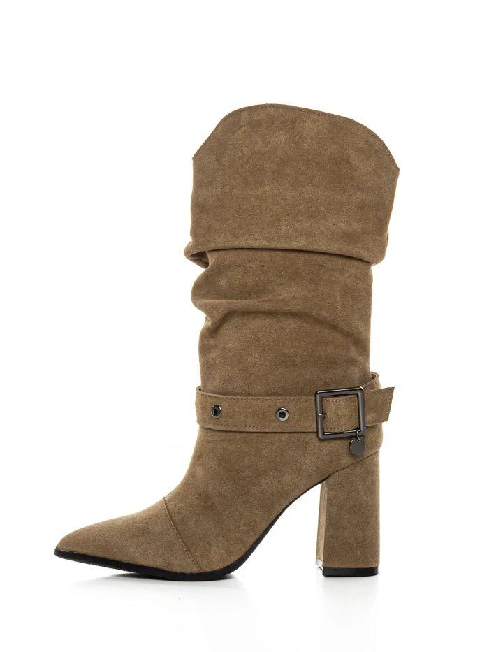 Botine Dama cu Toc gros 6GS9 Kaki | Pantoful » pantoful.Ro