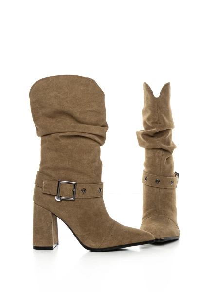 Botine Dama cu Toc gros 6GS9 Kaki | Pantoful » pantoful.Ro