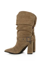 Botine Dama cu Toc gros 6GS9 Kaki | Pantoful » pantoful.Ro
