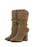 Botine Dama cu Toc gros 6GS9 Kaki | Pantoful » pantoful.Ro