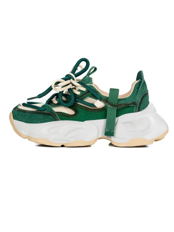 Pantofi Sport Dama din piele naturala 2586 CREAM-GREEN | FRANCO GERARDO