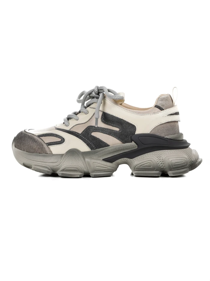Pantofi Sport Dama din piele naturala Y5786 Crem-Gri |... » Pantoful.Ro